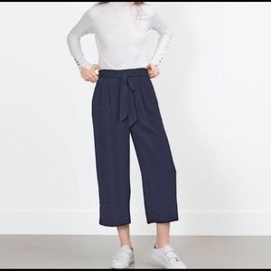 Zara High Tie Waist Crop Culotte Pants